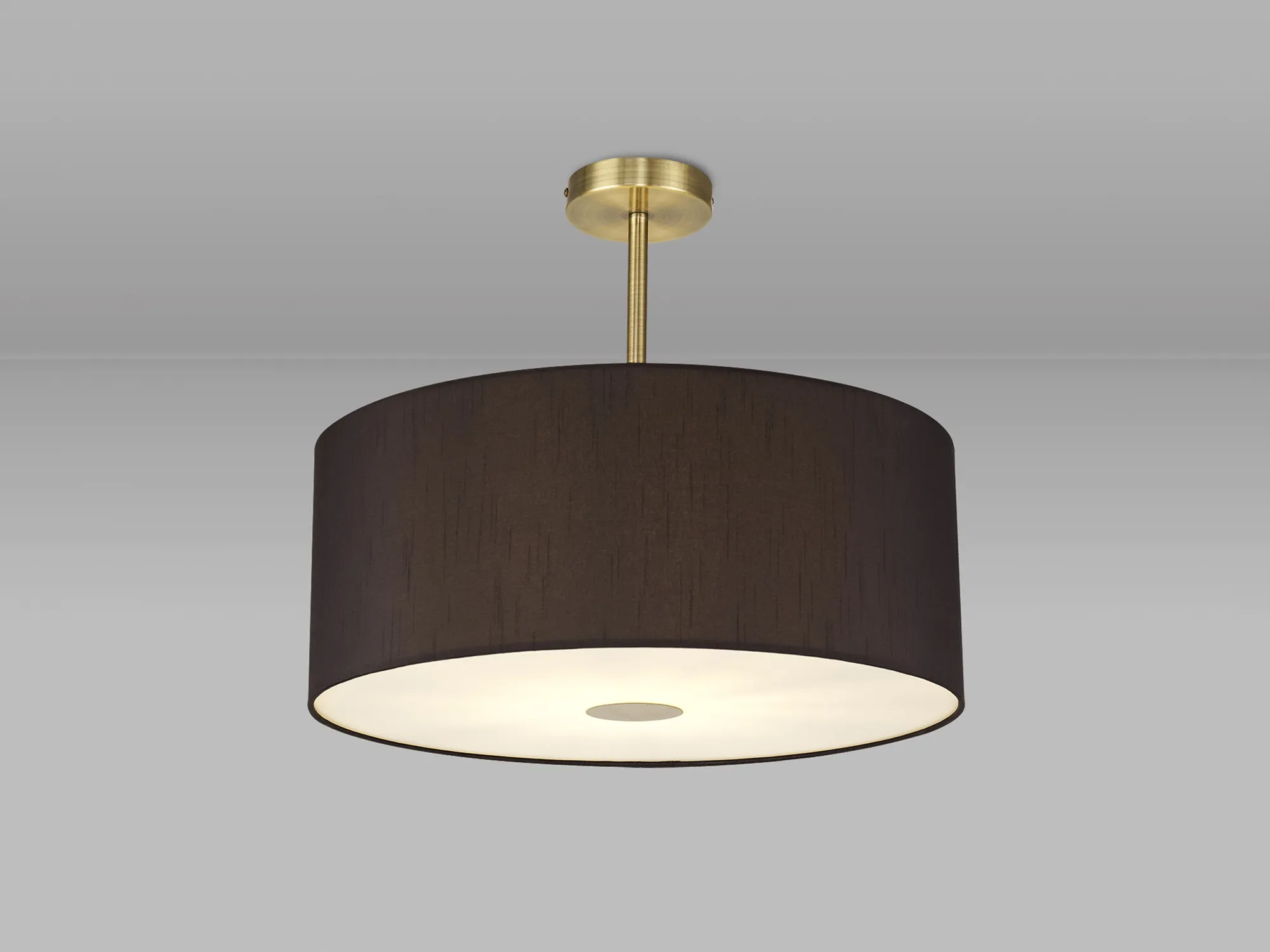 Baymont 50cm Semi Flush 1 Light Antique Brass, Black, Frosted Diffuser DK0189  Deco Baymont AB BL